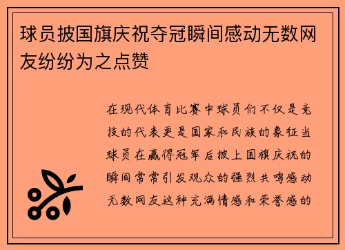 球员披国旗庆祝夺冠瞬间感动无数网友纷纷为之点赞
