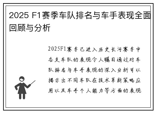 2025 F1赛季车队排名与车手表现全面回顾与分析