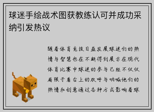 球迷手绘战术图获教练认可并成功采纳引发热议