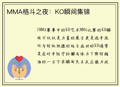 MMA格斗之夜：KO瞬间集锦